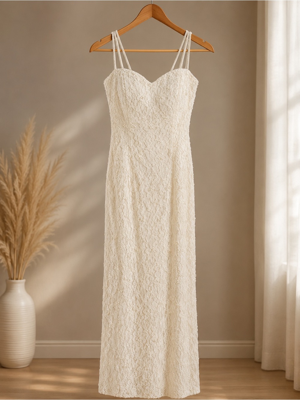 St. Tropez Ivory Lace & Pearl Beaded Maxi Dress – Size 8